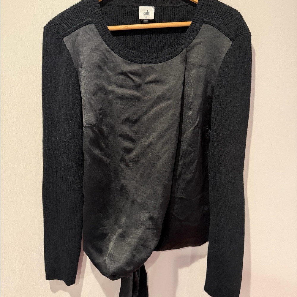Cabi Black Mixed Media Wrap Tie Top Medium